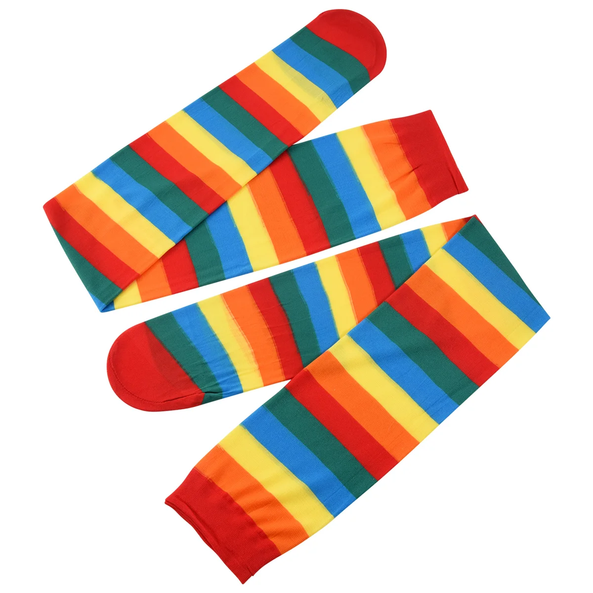 A17Z Kaus Kaki Bergaris Pelangi Warna-warni Stoking Tinggi Kostum Bergaris Badut Di Atas Lutut untuk Pesta Cosplay Halloween