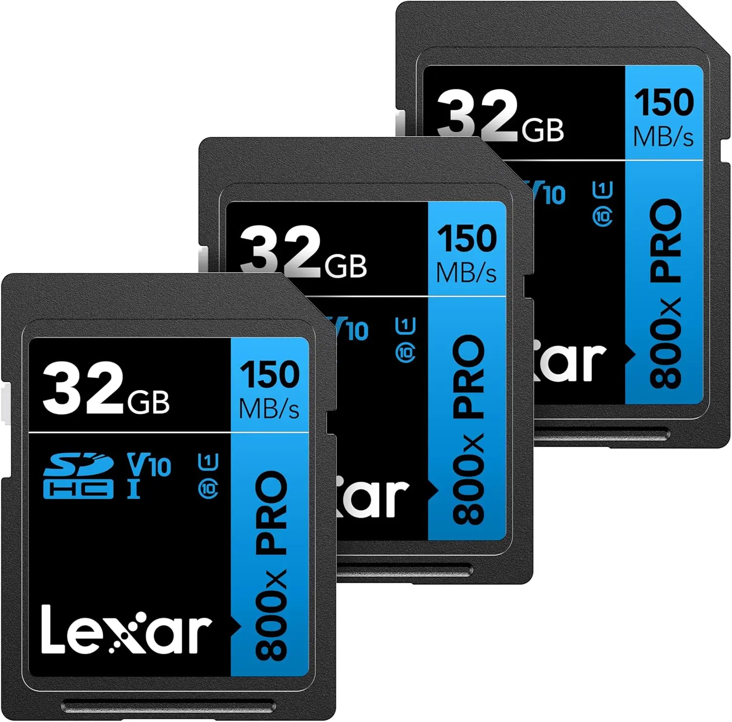 

32GB (3-Pack) High-Speed SD Card, UHS-I, C10, U1, V10, 4K Compatible, Up to 150MB/s Read for Cameras and Camcorders