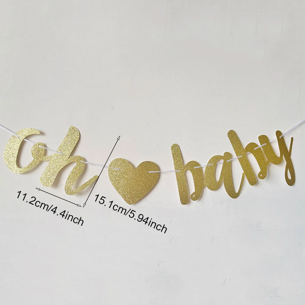 Oh Baby Gold Glitter Baby Shower Banner Sign with Heart for baby shower pregnancy announcement gender reveal party decorations