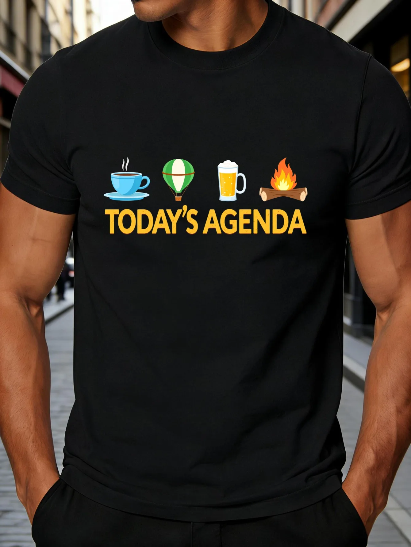 Casual Style Men's T-Shirt Today's Agenda Coffee Hot Air Balloon Beer Campfire Summer Outdoor Activities Gift for Him