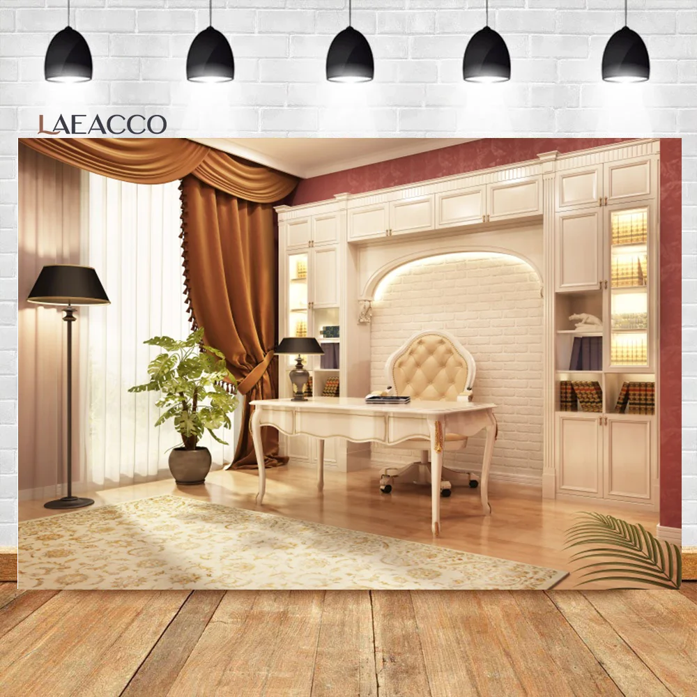 

Laeacco Modern Luxury Study Bookshelf Photography Backdrop Home Office Conversation Room Videos Portrait Photo Background