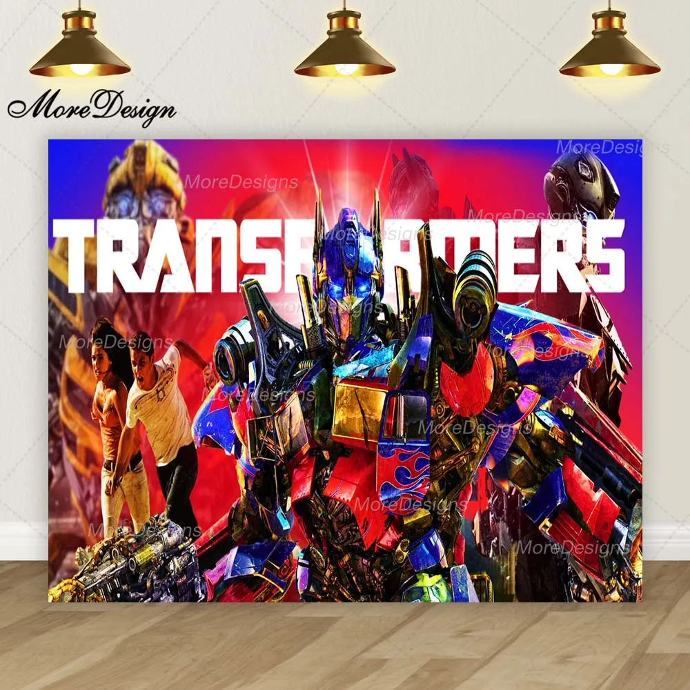 Transformatoren Cartoon Foto Achtergrond Jongens Verjaardagsfeestje Optimus Prime Autobots Vinyl Polyester Stof Achtergrond Banner