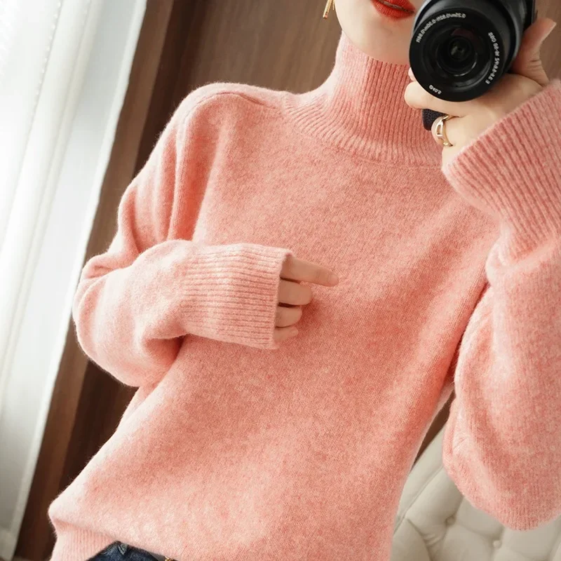 Women's 100% Pure Wool Sweater New Fashion Thicken Loose Half Turtleneck Sweater Women's Pullover  Sweaters Oversized Sweater