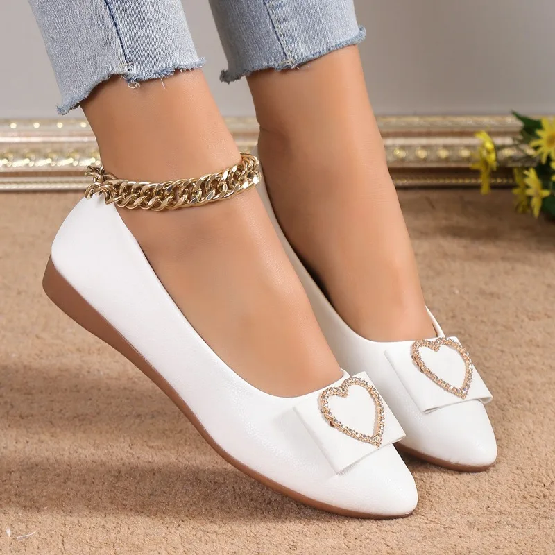 

Spring autumn Office Patent Leather Woman Flats Shoes Ballets Metal Buckle Bow Lady Fall Girl Ballerina Dress Pointed Toe Slip