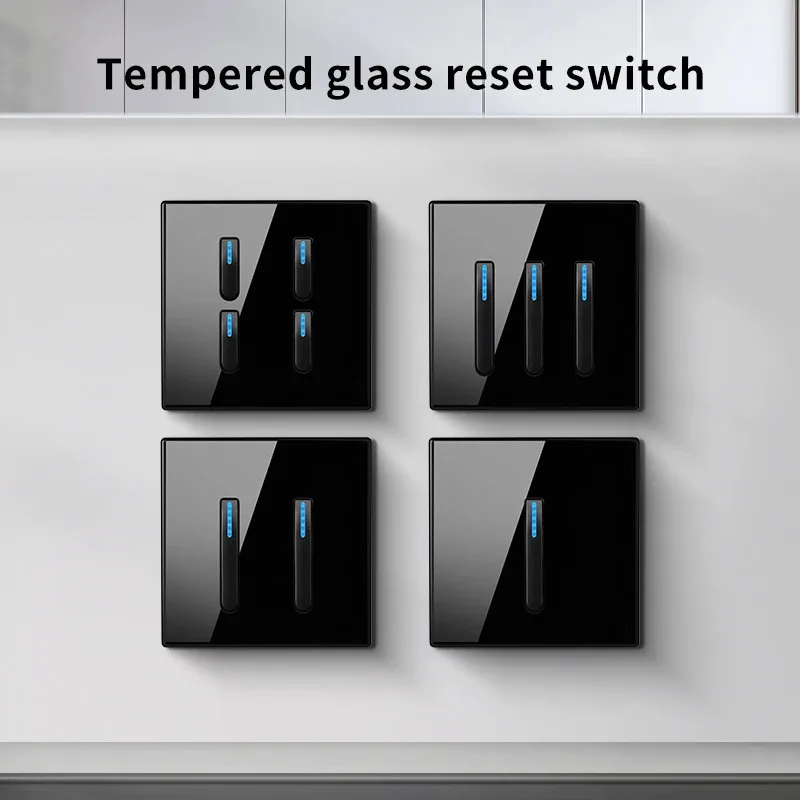 

Black wall switch socket tempered glass international switch reset button LED indicator light piano key light panel plug EU/UK w