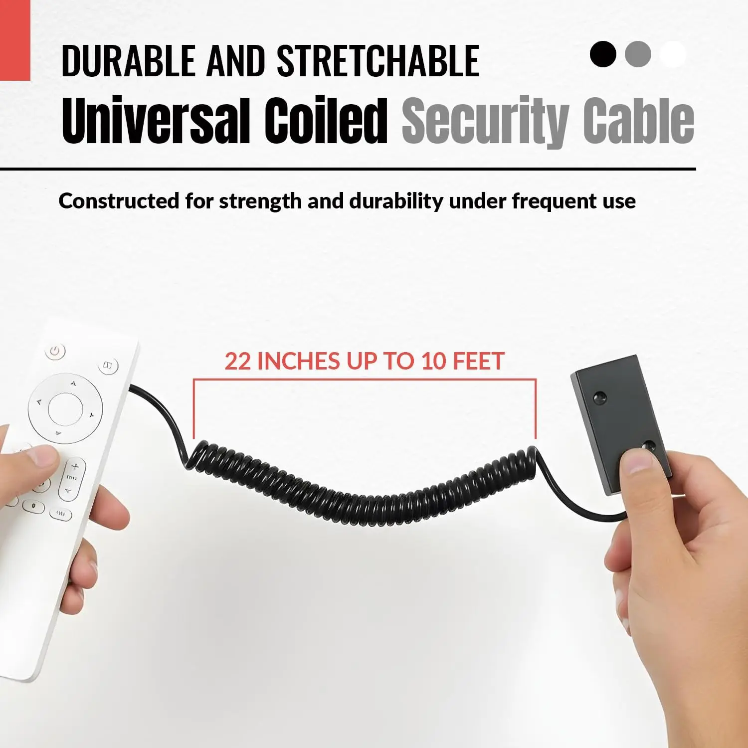 Universal Coiled Security Cable - Black Bulk Pack - Remote Control Tether Security Cable Leash with Hook and Loop Fastener Tape and Double-Sided Tape - CBL02 (20-Pack)