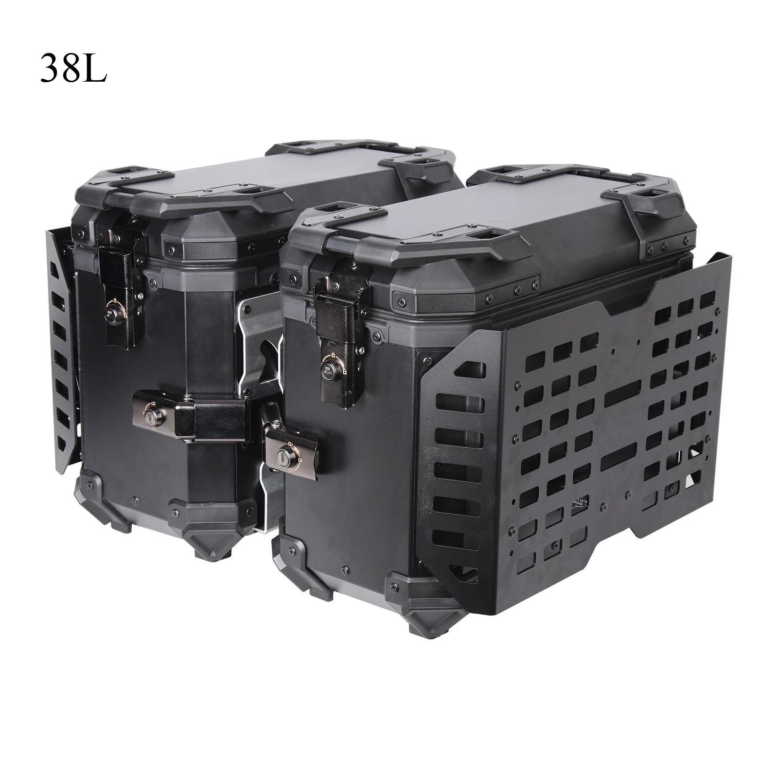 1 Pair 38L Armoured Motorcycle Side Box Multi-functional Side Luggage Case Universal Saddlebag Aluminum Storage Trunk Toolbox