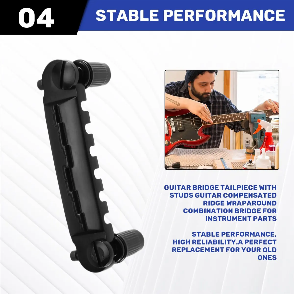 (AD10) Guitar Bridge Tailpiece with Studs Guitar Compensated Ridge Wraparound Combination Bridge for Epi LP Instrument Parts