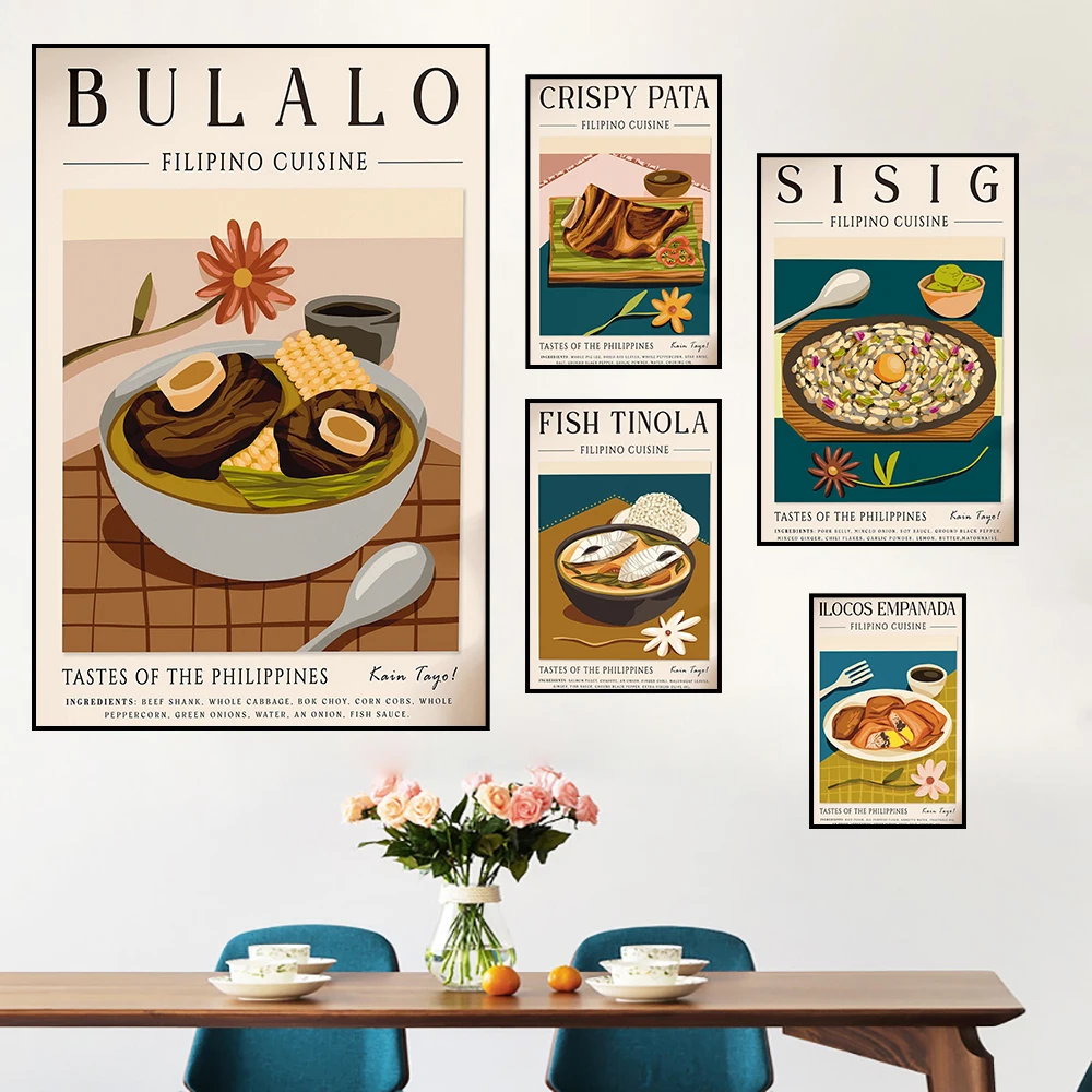 Specialty Delicacies from Filipino Bulalo Sisig Canvas Painting Wall Art Poster Decoration Home Decor for Kitchen or Dining Room