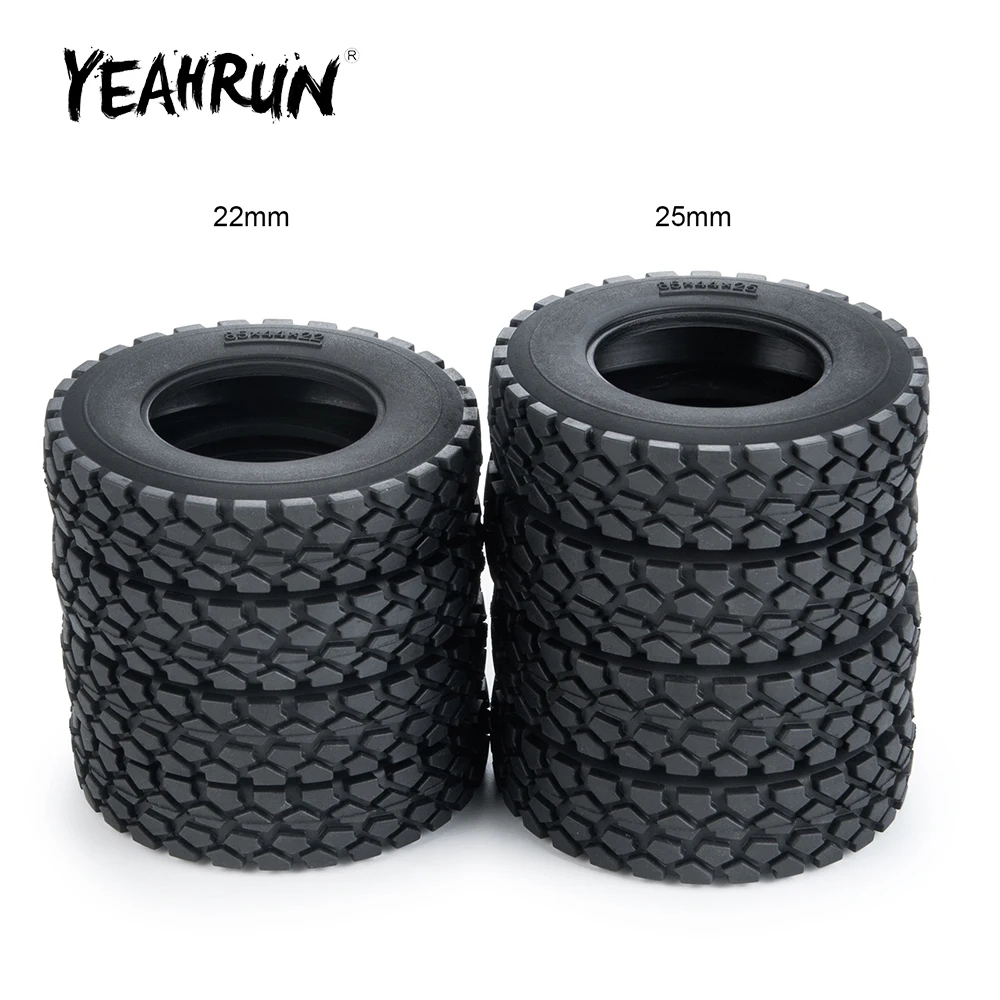 YEAHRUN 4Pcs Beadlock Rubber Tyres Front Rear Wheel Tires 22mm/25mm Width for Tamiya 1/14 RC Trailer Tractor Truck Model Parts