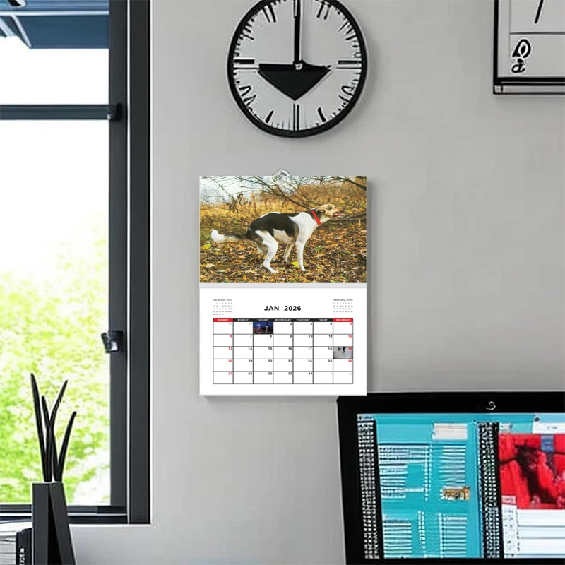 2026 Pooping Dog Calendar-Year مخطط شهري وجدول الأعمال منظم تقويم الحائط مضحك حفلة الكمامة هدايا للأصدقاء