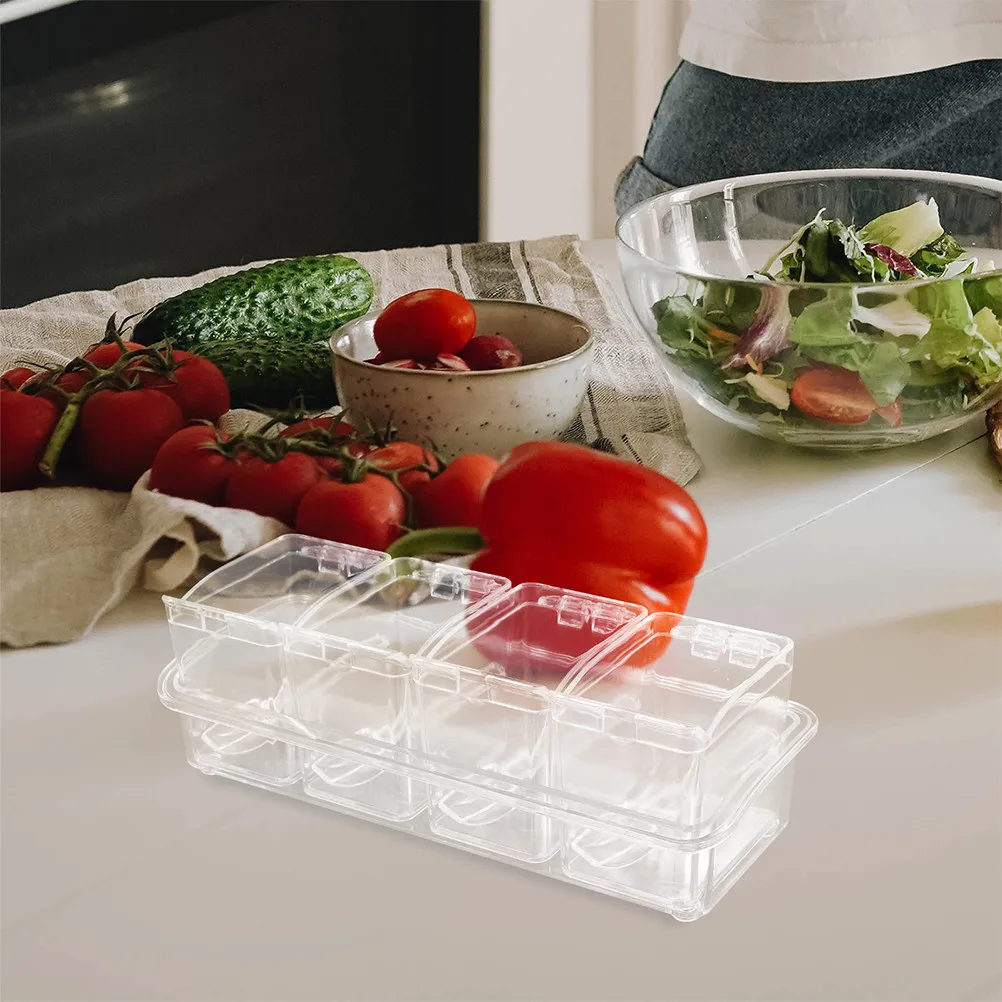 2Sets Clear Spice Boxes Seasoning Containers Salt Sugar Pepper Jars with Lid Spoon Kitchen Use Spice Container