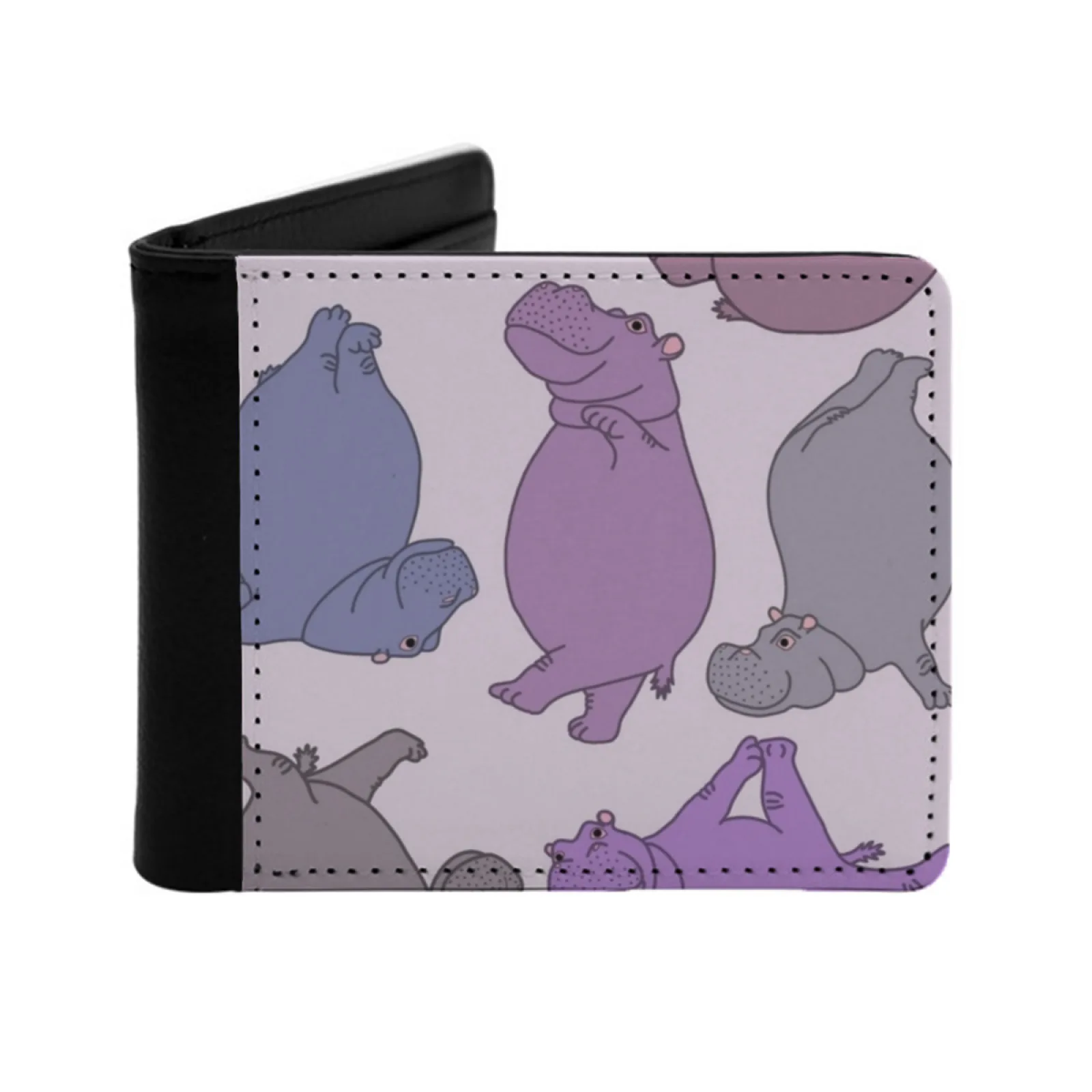 Hippo Workout Purple And Grey Personalized Wallet For Men And Women Pu Leather Short Pocket Purse Hippo Hippopotamus