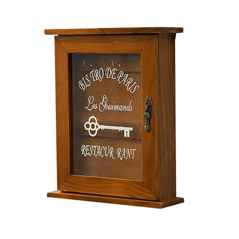 

AT84-Wooden Key Box, Retro, Wall, Key Cabinet With Magnetic Door, Durable Solid Wood Storage With 6 Hooks Durable Easy Install -