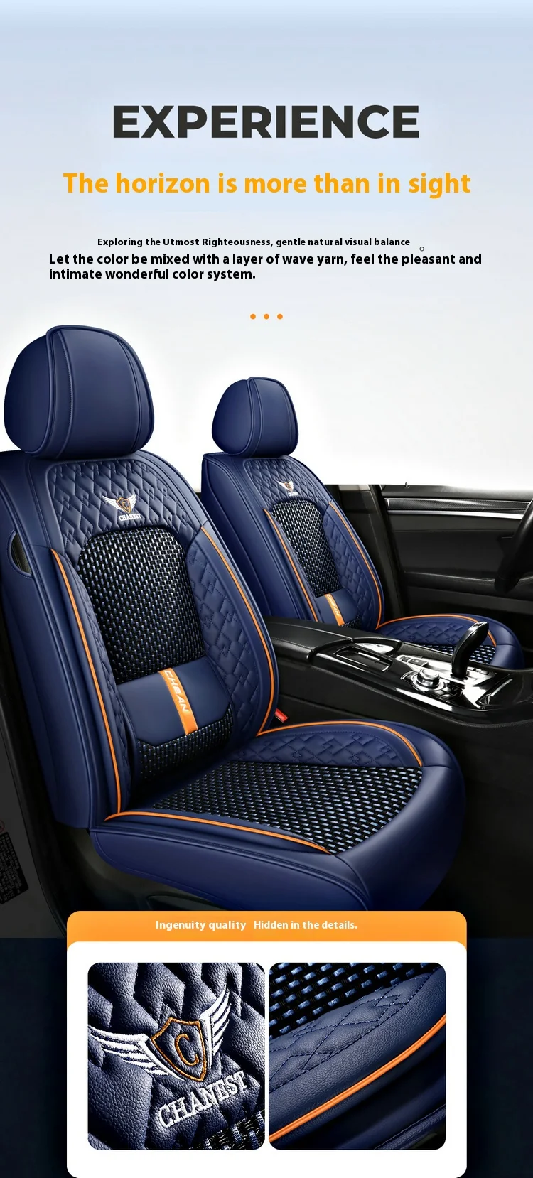 5-Sitzer Autositzbezug, Neues Nappa-Leder mit Eisseide, Feste Lendenwirbelstütze, Ganzjährig Universal, Passend für die Meisten Autos – Detail 1