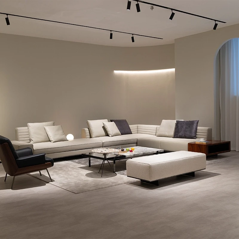 

Italian minimalist leather sofa, light luxury straight row living room