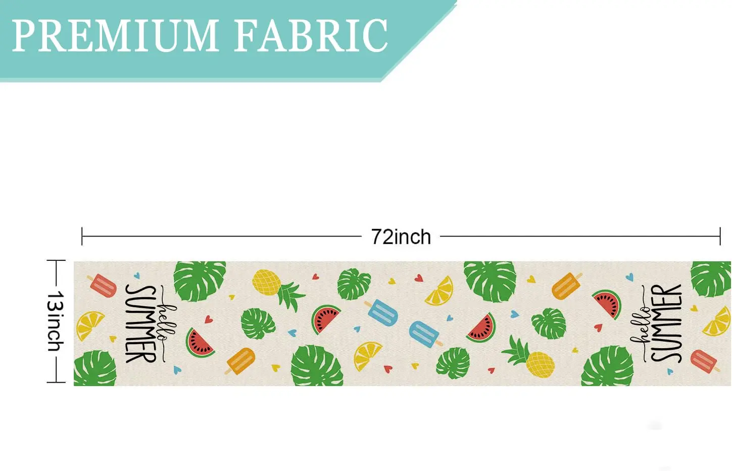 Hello Summer Table Runner Popsicle Fruits Leaves Love Heart Table Runners Seasonal Kitchen Dining Table Decor for Home Party