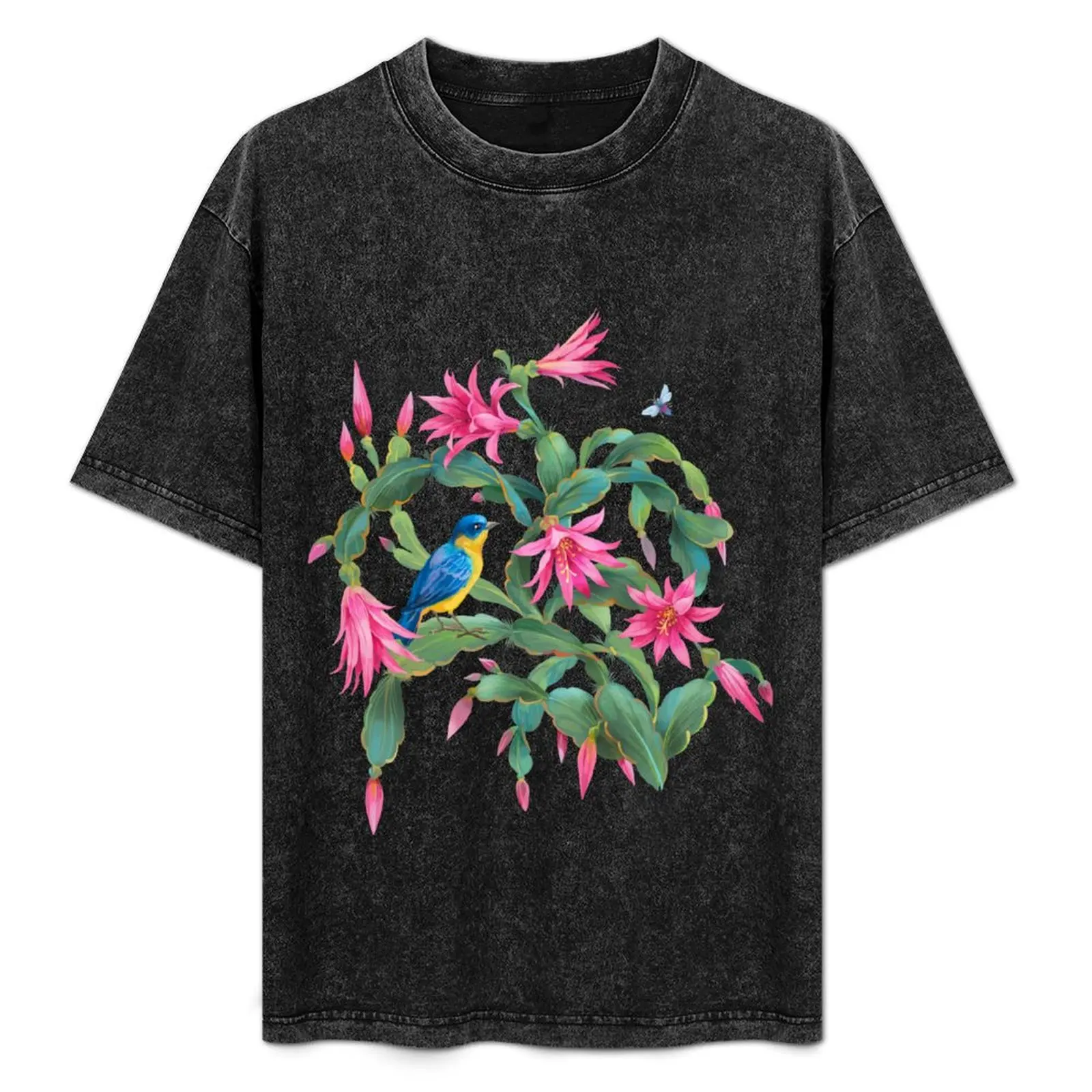 

Flowers and colorful bird T-Shirt Basic Lightweight Short Sleeve Tee
