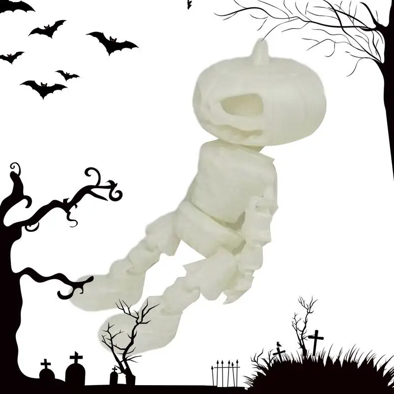 3D Printed Pumpkin Statue Colorful Pumpkin Head Skeleton Figurine Creative Glow-in-the-Dark 3D Printed Doll Novelty Halloween