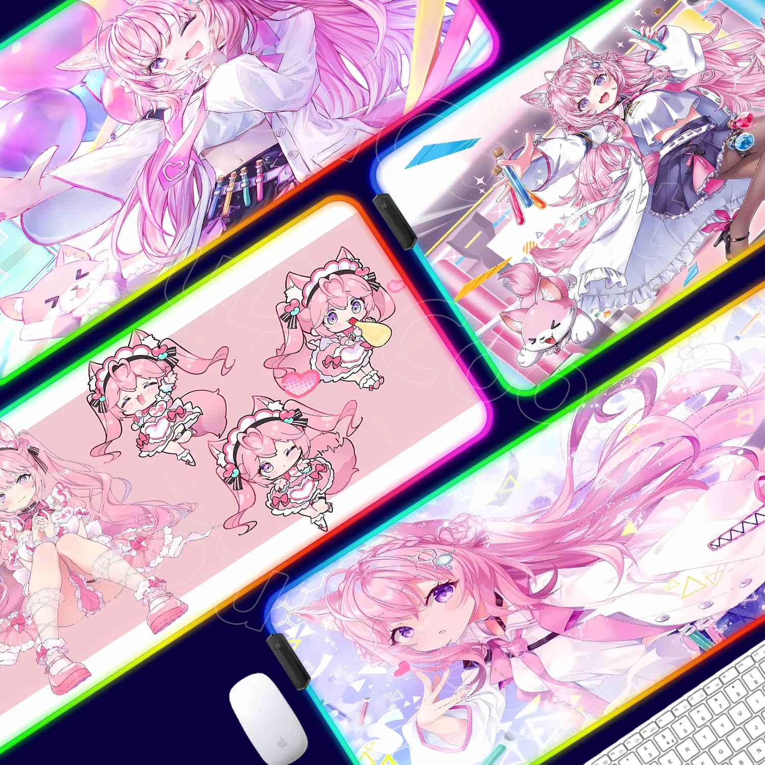 RGB Anime Cute Hakui Koyori Mousepad Non-slip Rubber Gaming Hololive Mouse Pad Keyboard Mat Computer PC Laptop Pad Game Desk Mat
