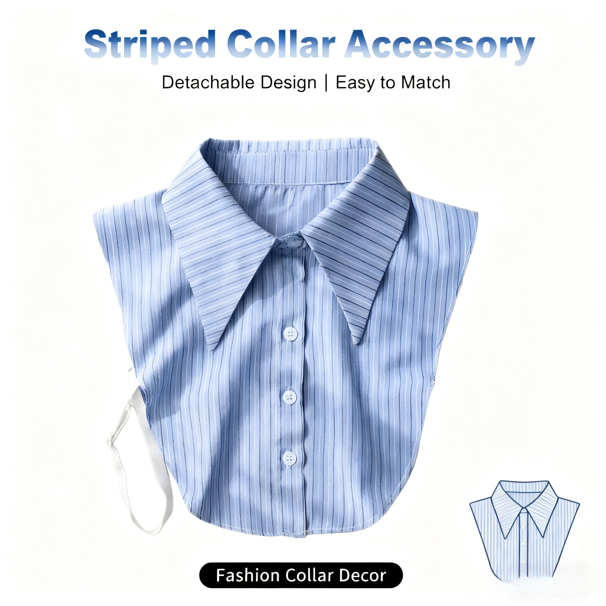 

Girls Fashion Detachable Shirt Collar Pure Cotton Striped Korean Style Base Layer
