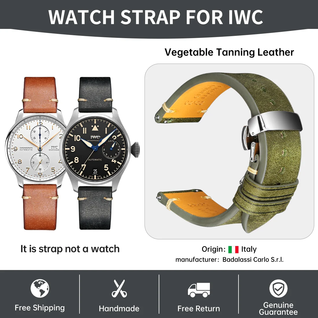 IWC Luxury Leather Watch Strap For PILOT’S WATCHES PORTOFINO Bracelet Watchbands Italian Vegetable Tanning Leather Watch Band