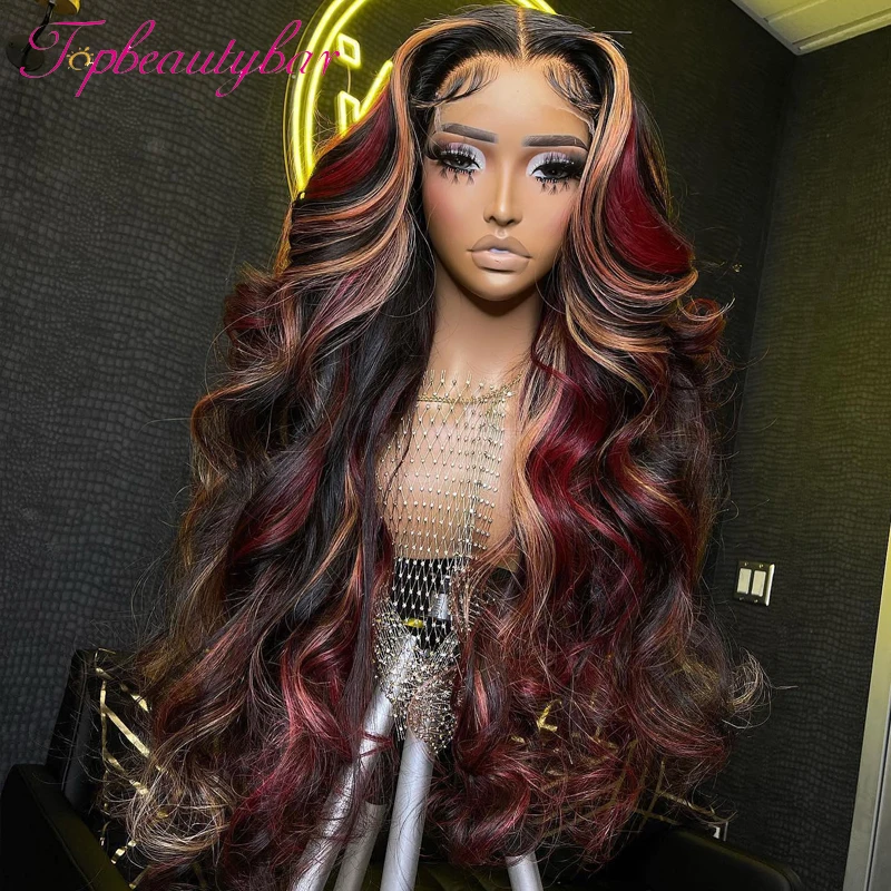 Ombre Blonde Human Hair Lace Front Wigs Red mixed Blonde Color 180% Brazilian Remy Wavy Human Hair Wig For Women