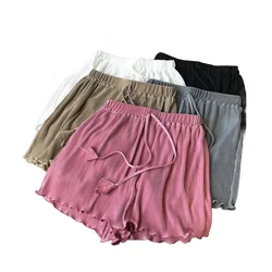 Pantalones cortos holgados informales de cintura elástica para mujer, ropa de fiesta en la playa, pantalones cortos plisados, pantalones cortos de Color caramelo de verano, talla grande