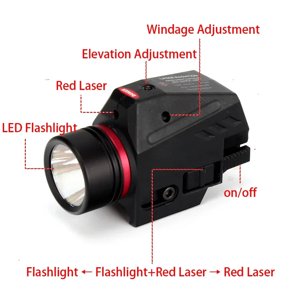 Tactical LED Flashlight Green / Red Laser Sight For mini Glock 17 19 Pistol Gun Light  Weapon Scout Light For 20mm Pictinny Rail