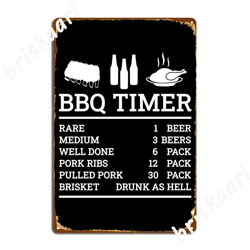 Bbq Timer Beef And Beer Rare Medium Well Brisket Barbecue Lover Poster Metal Plaque Design Wall Decor Party Tin Sign Poster