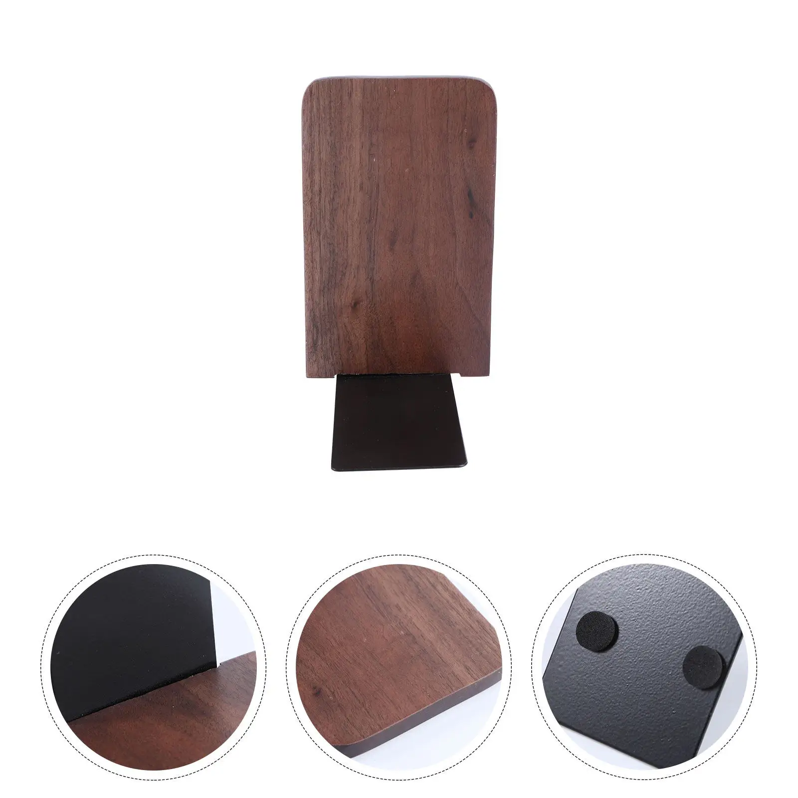 2Pcs Bookends Wooden Solid Book Supports Creative Thickened Black Walnut Anti-Slip Book Stoppers for Home Office Shelf Organizer