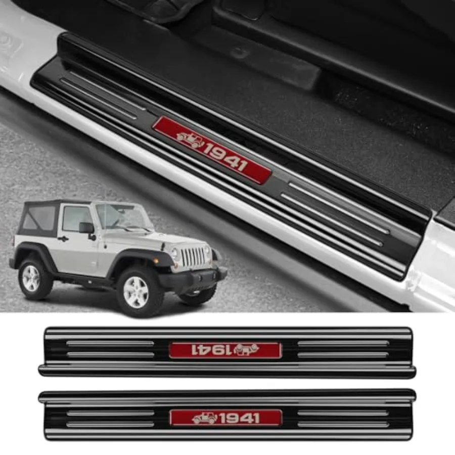 

Pcs Stainless Steel Sill Protector Compatible with Jeep JK JKU Sport Sahara Rubincon Accessories Stainless Steel Red Trim - Sil