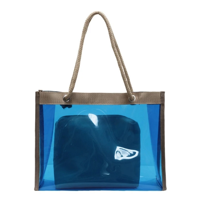

A3PE Clear PVC Handbag Large Capacity Practical Shoulder Bag and Makeup Set For Work Commute Or Beach Vacation