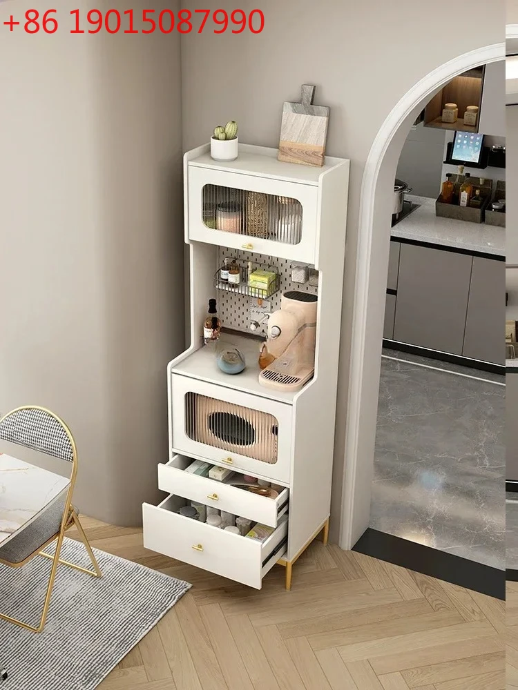 Cream White Sideboard Cabinet Wall-Mounted Coffee Machine Simple Kitchen Microwave Storage Cabinet