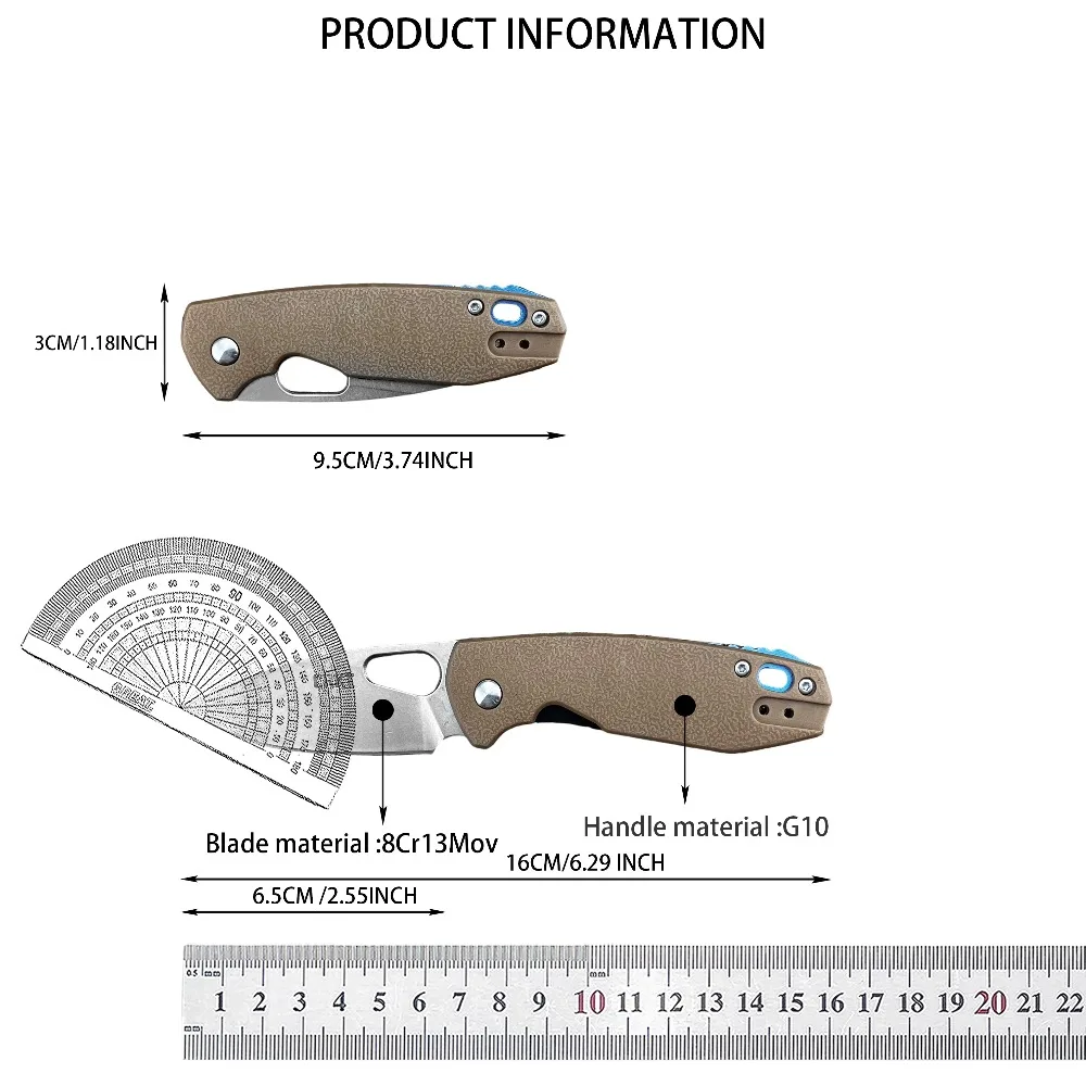 Cuchillo de bolsillo de supervivencia de alta calidad, hoja 8Cr13Mov, mango G10, cuchillos de acampada, cuchillos de autodefensa para exteriores, cuchillo plegable