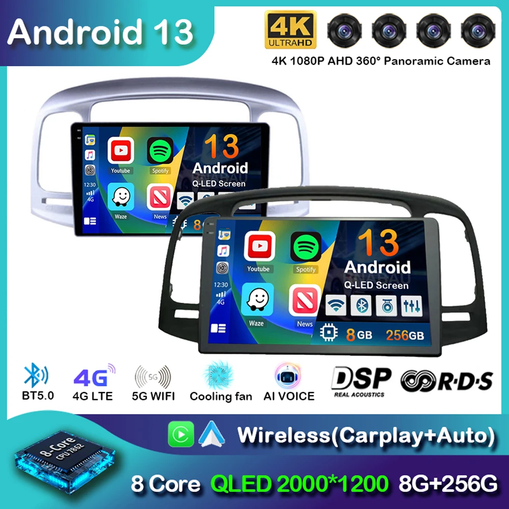 

Android 13 Carplay Auto WIFI + 4G Автомобильное радио для Hyundai Accent 2008 2009 2010 2011 GPS-навигация Мультимедийный видеоплеер Стерео