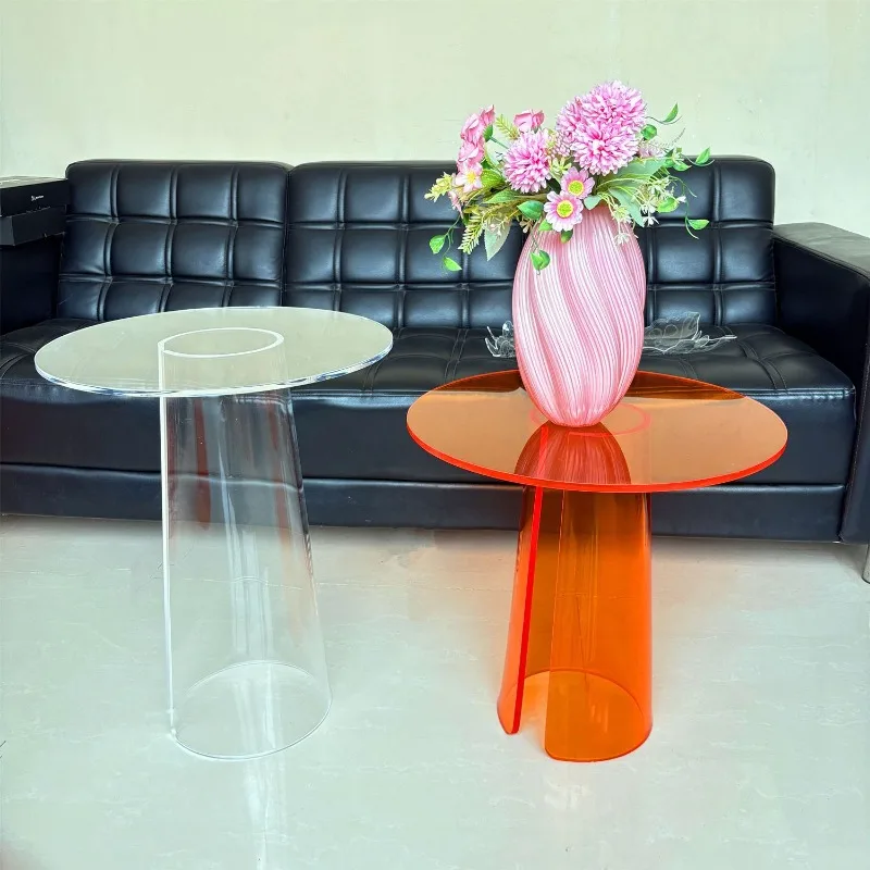 طاولة قهوة مستديرة من الأكريليك للمشاهير، غرفة نموذجية بتصميم رئيسي، طاولة جانبية صغيرة لنادي الفندق، طاولة صغيرة فاخرة خفيفة #2