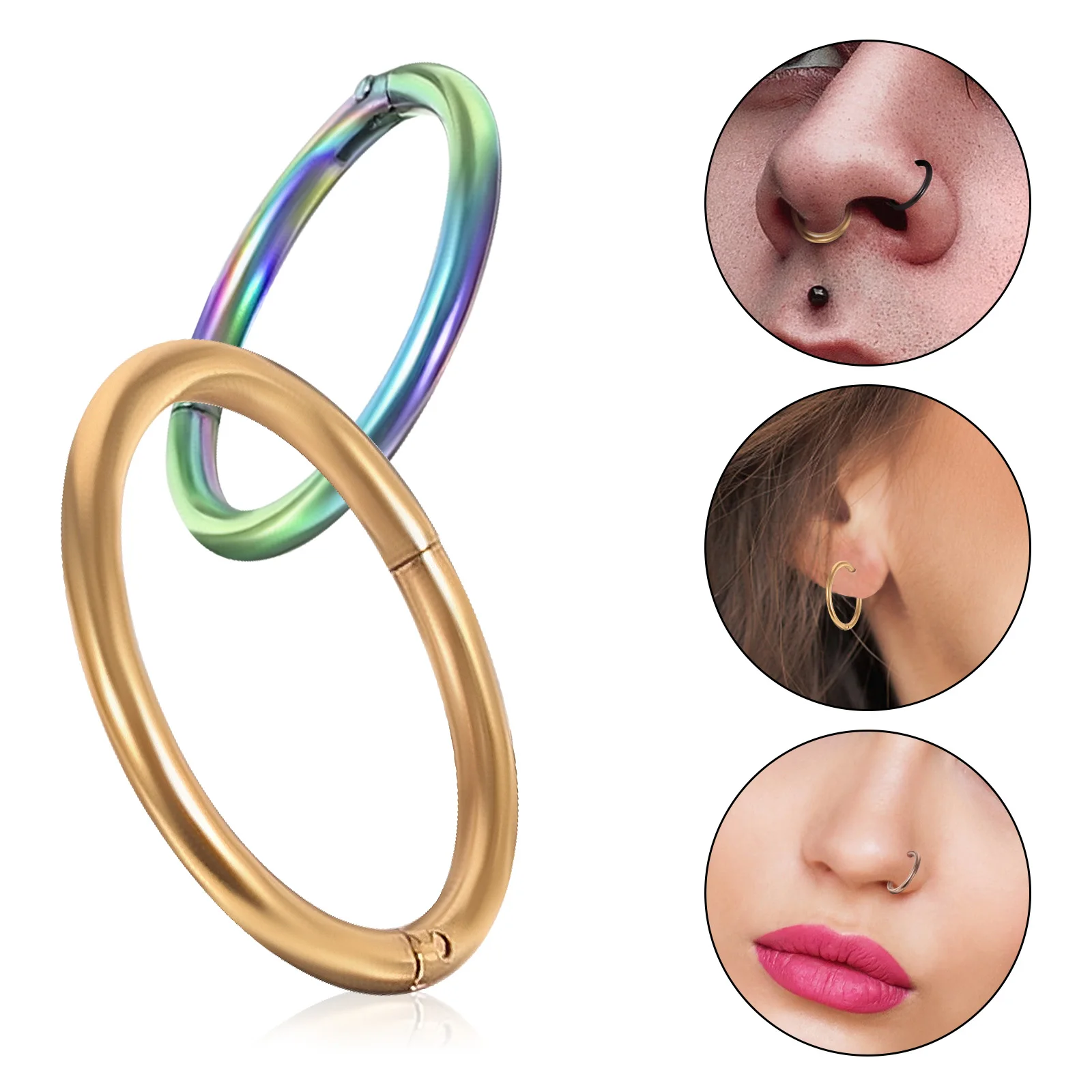 

10 Pcs Nose Ring Hoops Stainless Steel Piercing Jewelry 5 Colors Daith Earrings Cartilage Spiral Decorative Accessories Photo