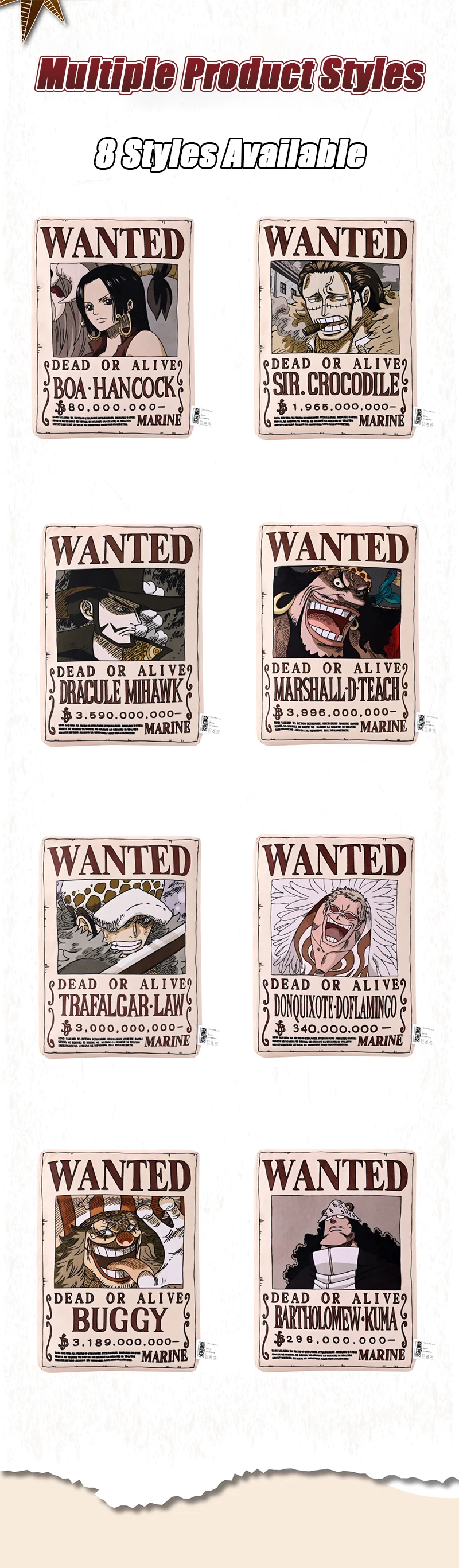 1 Stück Offizielles One Piece Wanted Poster Kissen, Doppelseitiges Anime-Dekokissen für Zuhause, Sofa, Büro, Schlafzimmer, Sammlerstück, Geschenk. – Detail 15