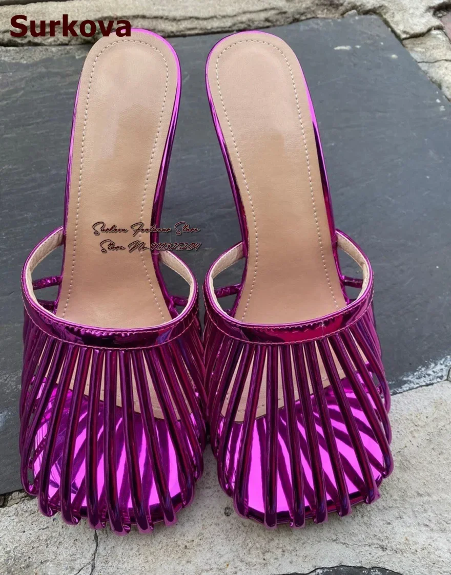 

Surkova/фиолетовые женские сандалии с вертикальным ремешком в клетку, современные шлепанцы без шнуровки с квадратным носком, модельные туфли на шпильке, туфли-лодочки