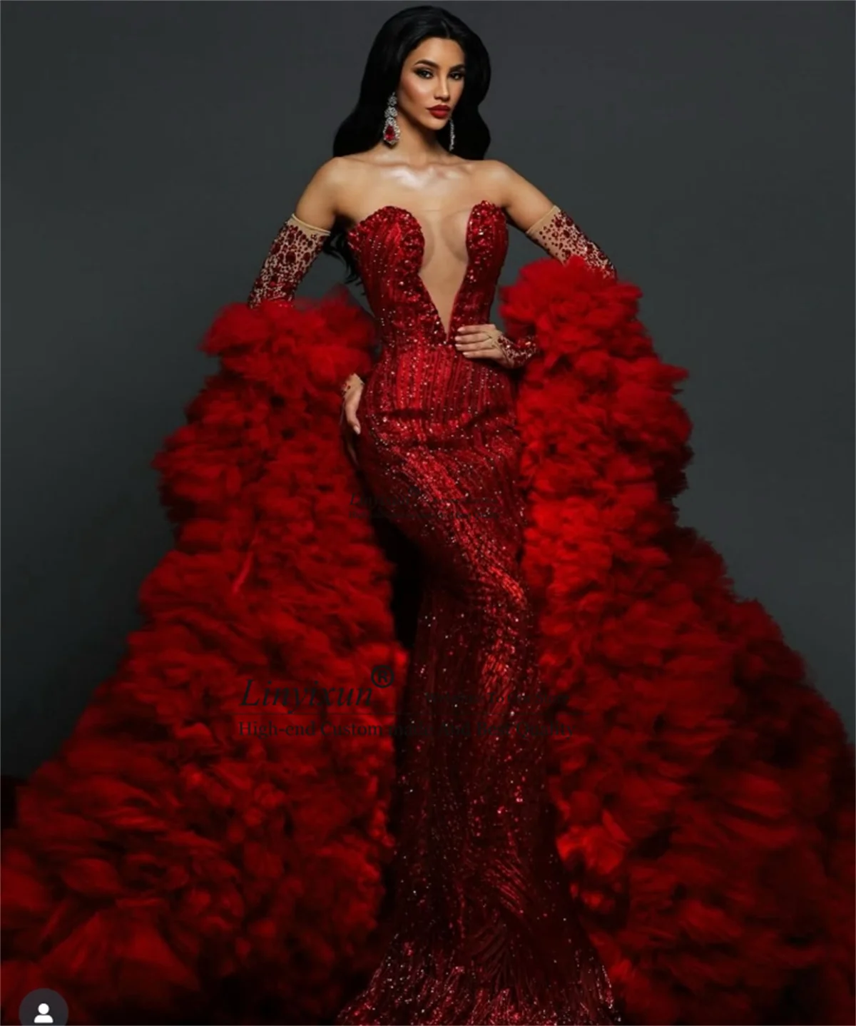 

Luxury Rhinestones Beaded Prom Dress For Black Girl Customized Mermaid Evening Party Gowns Arabic Long Women Robe De Soiree