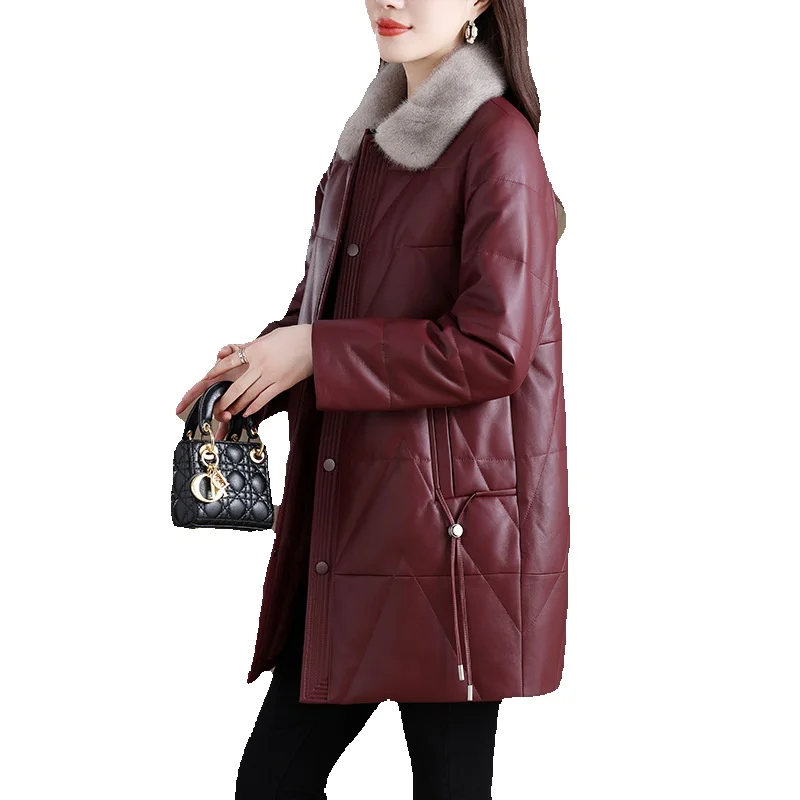 Ji Xin Mink Collar Sheepskin Down Women's Loose Fur Coat