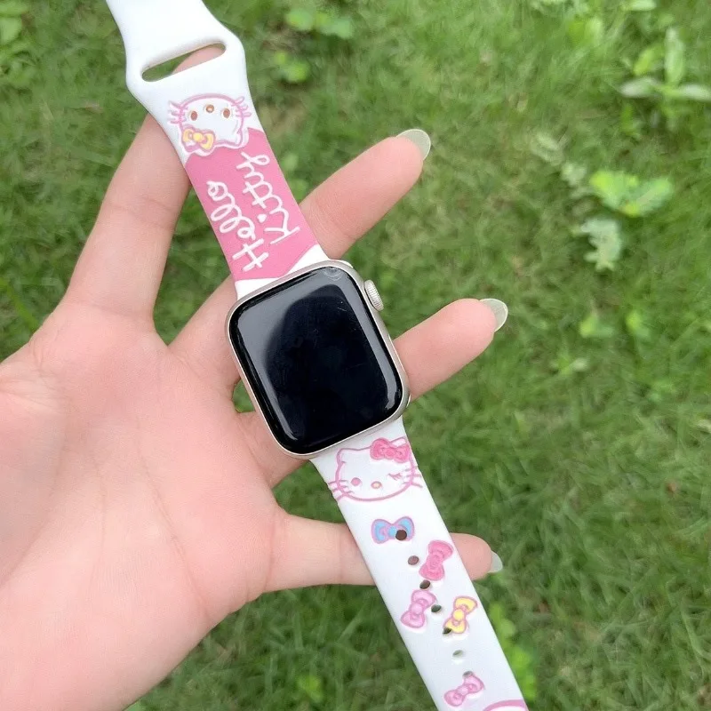 Sanrio Hello Kitty Strap for Apple Watch Band 45mm 44 42mm 41 40 49mm 44mm Cute Silicone Wrist Bracelet for Iwatch Series 8 9 7