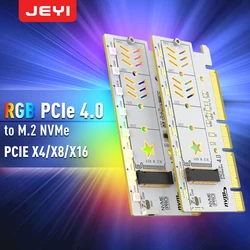 Tarjeta adaptadora JEYI RGB M.2 NVMe SSD a PCIe 4,0, tarjeta de expansión PCIE X4 X8 X16 de 64Gbps para PC de escritorio, compatible con SSD 2280/60/40/32