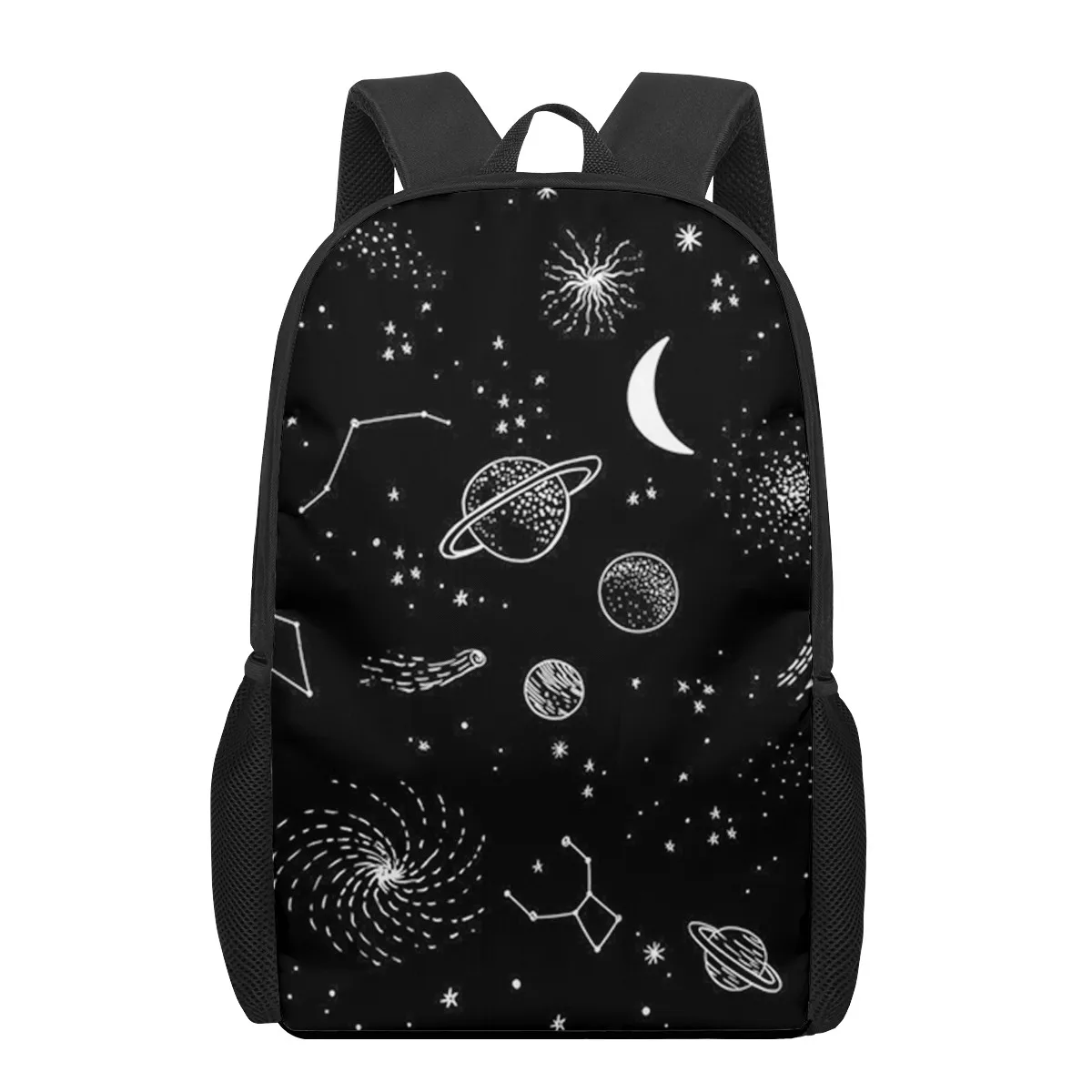 Mochila escolar con patrón 3D para niños y niñas, bolsa de libros informal, ilustración artística en blanco y negro