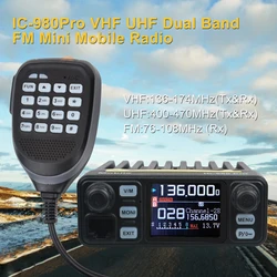 Hiroyasu-Mini Walkie Talkie, Redução de Ruído, Rádio FM, VHF, UHF, Banda Dupla, Relógio Duplo, VHF, Redução de Ruído, Rádio Móvel, IC-980Pro, 25W, 200Ch