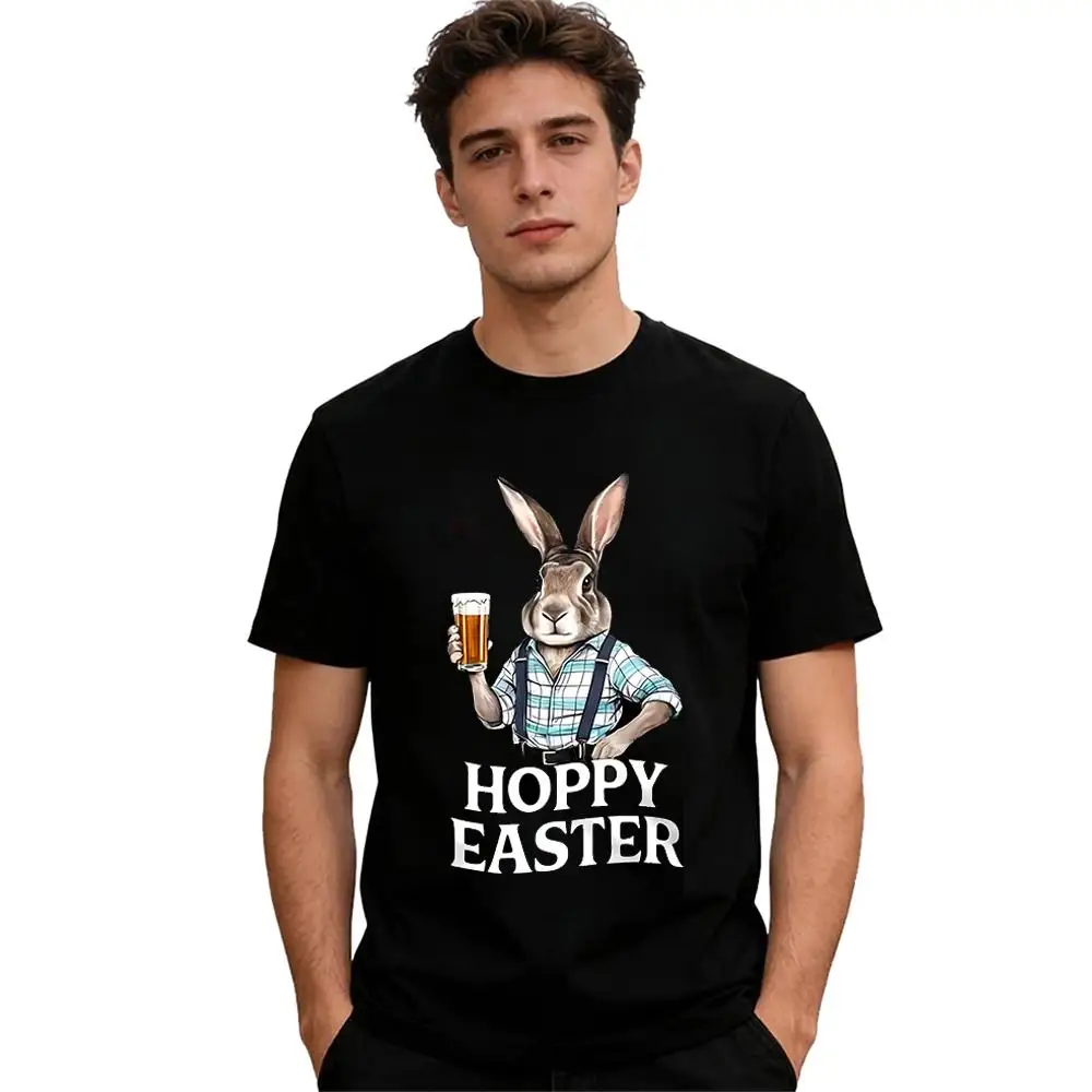 

Hoppy Easter Bunny Beer Graphic T-shirt Men Funny Cute Rabbit Print Tees Unisex Festival Casual Street O-Neck Short Sleeve Tops