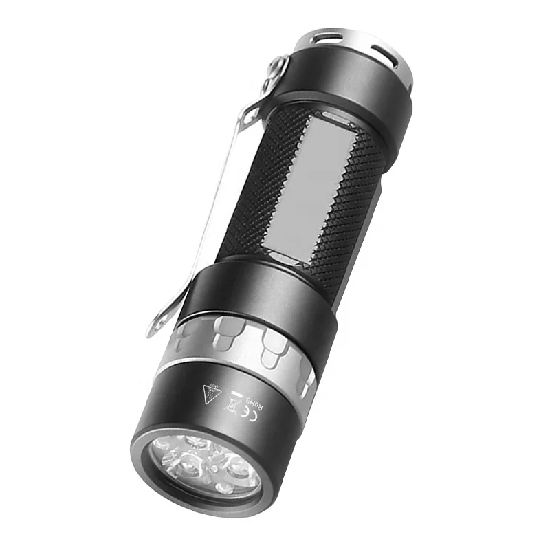 

RRT03 Mini Tactical Flashlight Stainless Steel EDC with White Red Green Blue LED Aluminum Alloy Lamp Body IP65 Rating