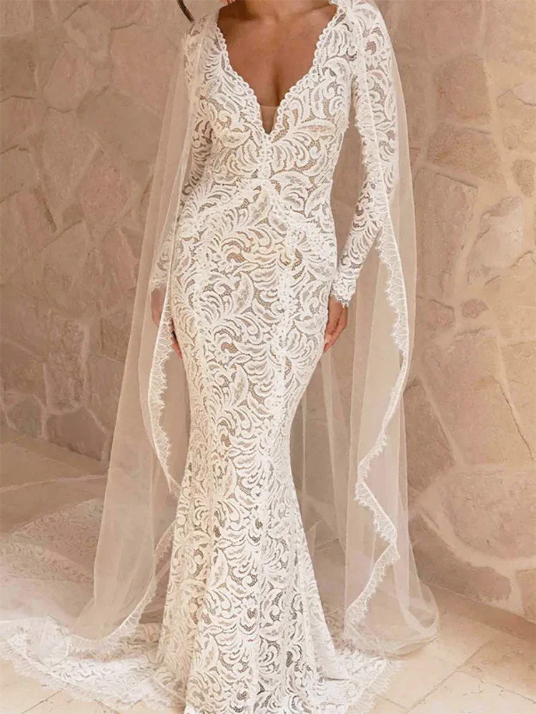 

Elegant V-Neck Apppliquins Backless Mermaid Bride Wedding Dresses Bridal Gowns Customized