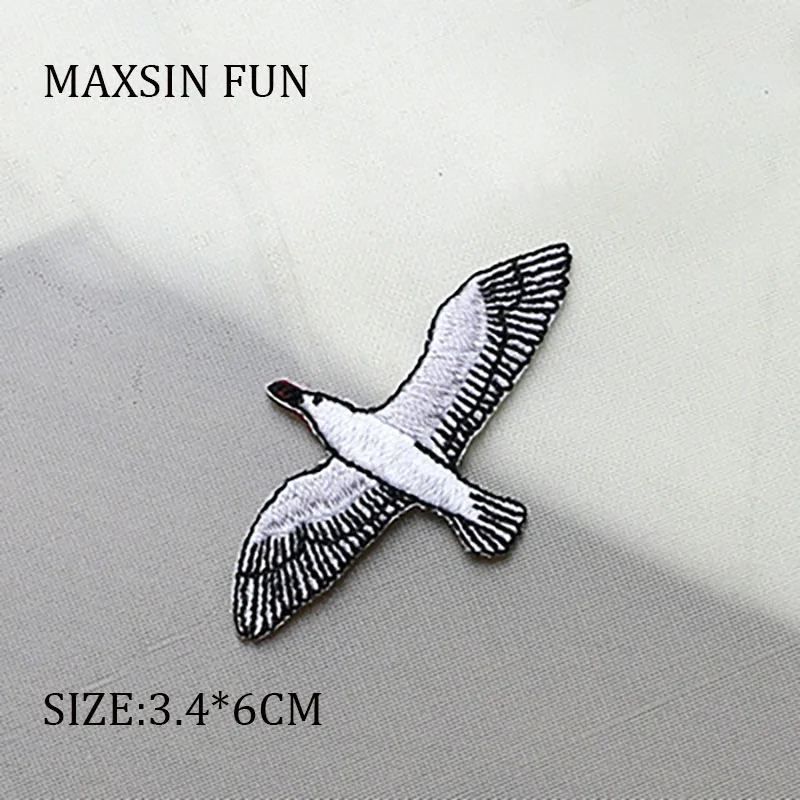 White Flying Seagull Iron on Patches Ocean Theme Embroidered Clothes Decorative Stickers Small Hole Filling DIY Back Adhesive